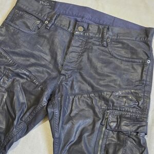 Polo Ralph Lauren Men's Navy Streetwear Waxed Denim Cargo Pants Size 34x30